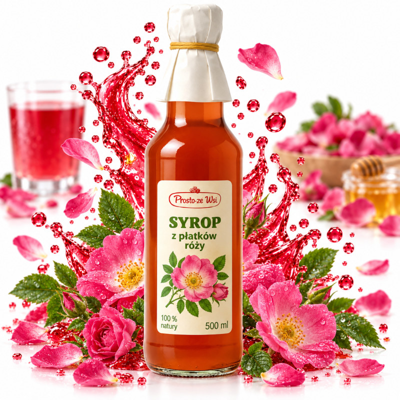 Prosto ze Wsi SYROP Z PŁATÓW RÓŻY 500ml 0,5L do herbaty deserów napojów !