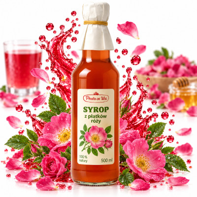 Prosto ze Wsi SYROP Z PŁATÓW RÓŻY 500ml 0,5L do herbaty deserów napojów !