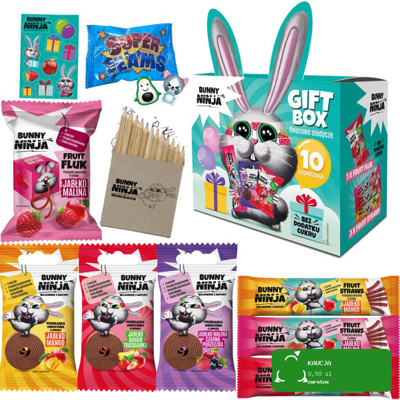 BUNNY NINJA GIFT BOX 11 SŁODKICH PRZEKĄSEK + DODATKI