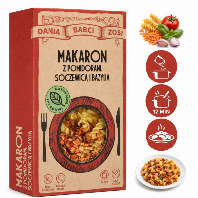 DANIA BABCI ZOSI MAKARON Z POMIDORAMI SOCZEWICĄ I BAZYLIĄ 180g na 2 porcje
