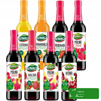 ŁOWICZ zestaw AŻ 8x 400ml SYROPÓW OWOCOWYCH SYROP mix różnych smaków 3,2L