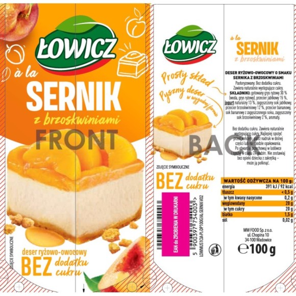 ŁOWICZ - MUS - SERNIK Z BRZOSKWINIAMI 100g