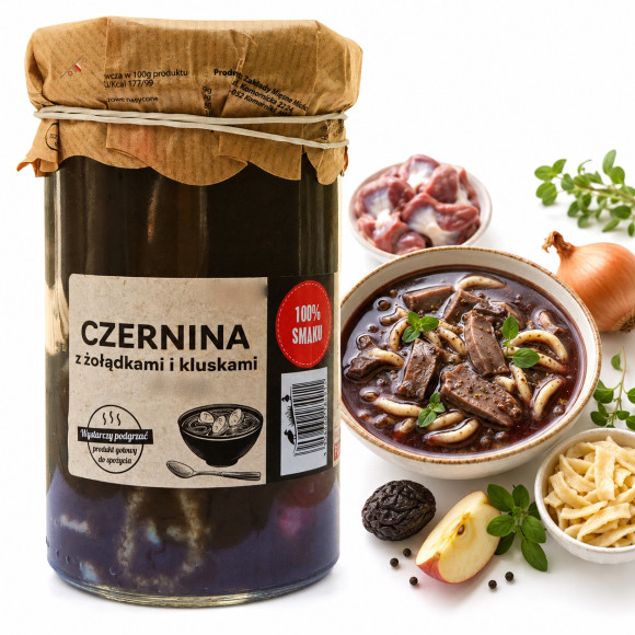 MIELCZAREK gotowe danie mięsne CZERNINA Z ŻOŁĄDKAMI I KLUSKAMI 490g słoik