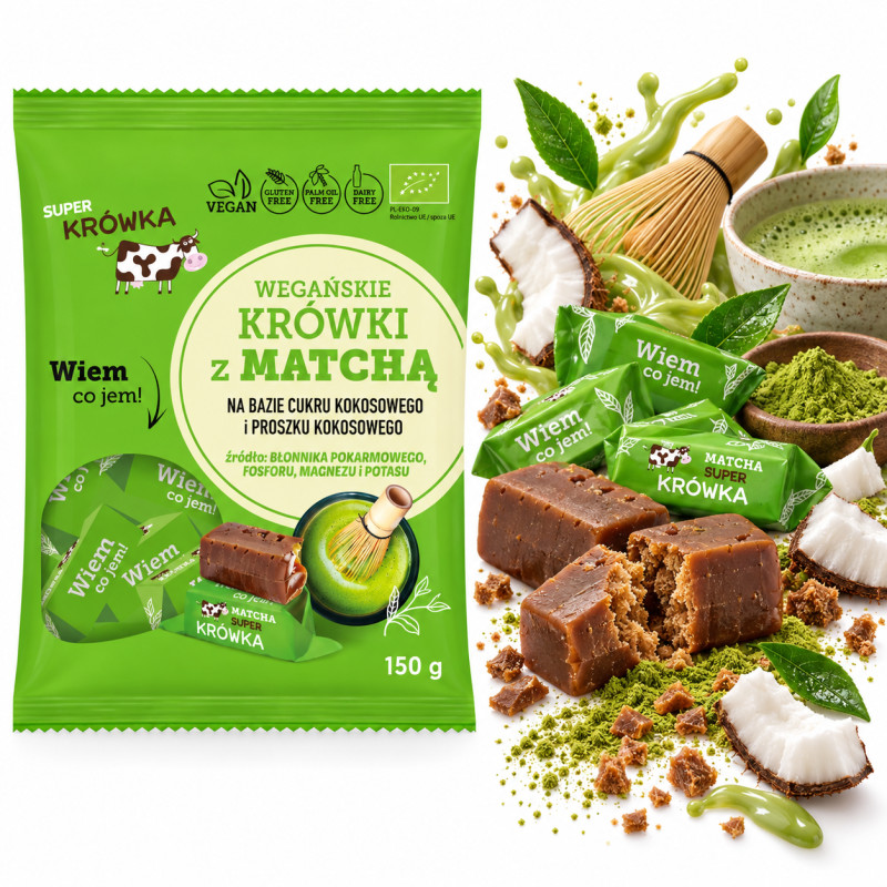 ME GUSTO Super Fudgio WEGAŃSKIE KRÓWKI Z MATCHĄ ekologiczne 150g