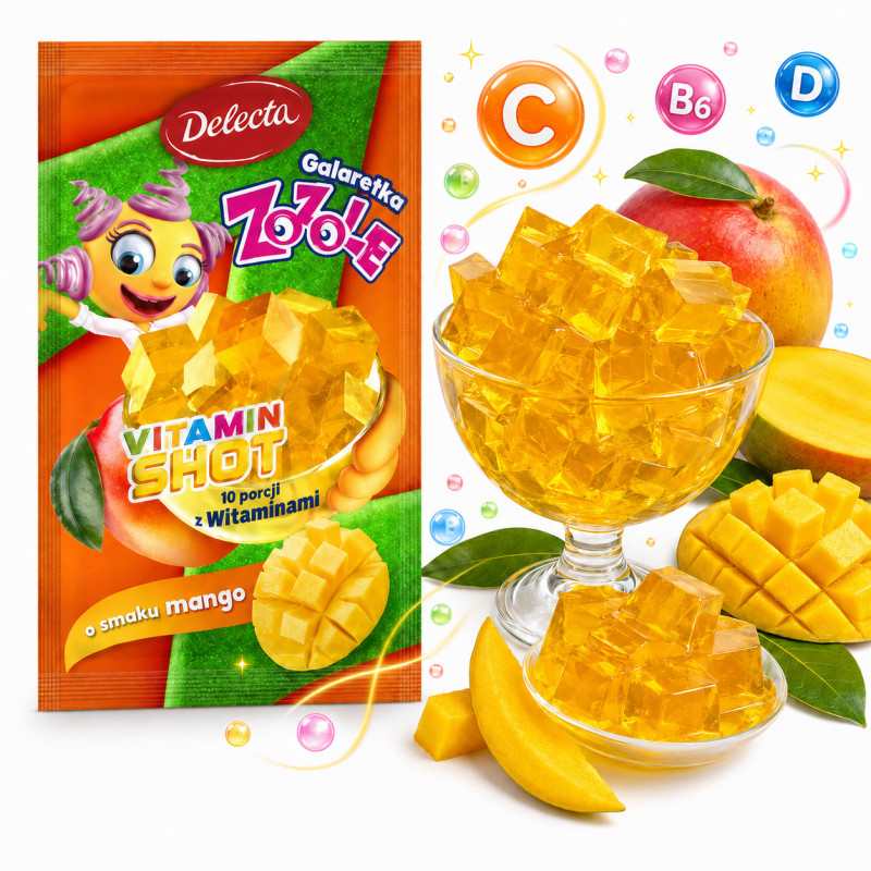 Delecta GALARETKA ZOZOLE VITAMIN SHOT MANGO 70g dla dzieci z witaminami KRÓTKA DATA