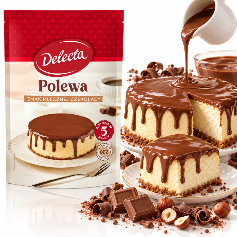 Delecta POLEWA DO CIAST smak MLECZNA CZEKOLADA czekoladowa 100g KRÓTKA DATA