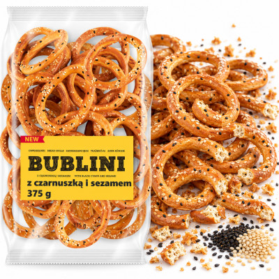 BUBLINI OBWARZANKI Z CZARNUSZKĄ I SEZAMEM 375G ręcznie robione KRÓTKA DATA
