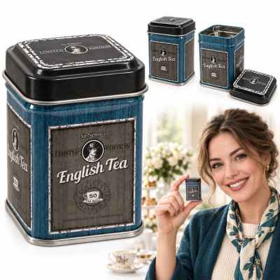 Kameleon KulinarnyPUSZKA METALOWA herbatę GRANATOWA PORCELANA TEA 25g