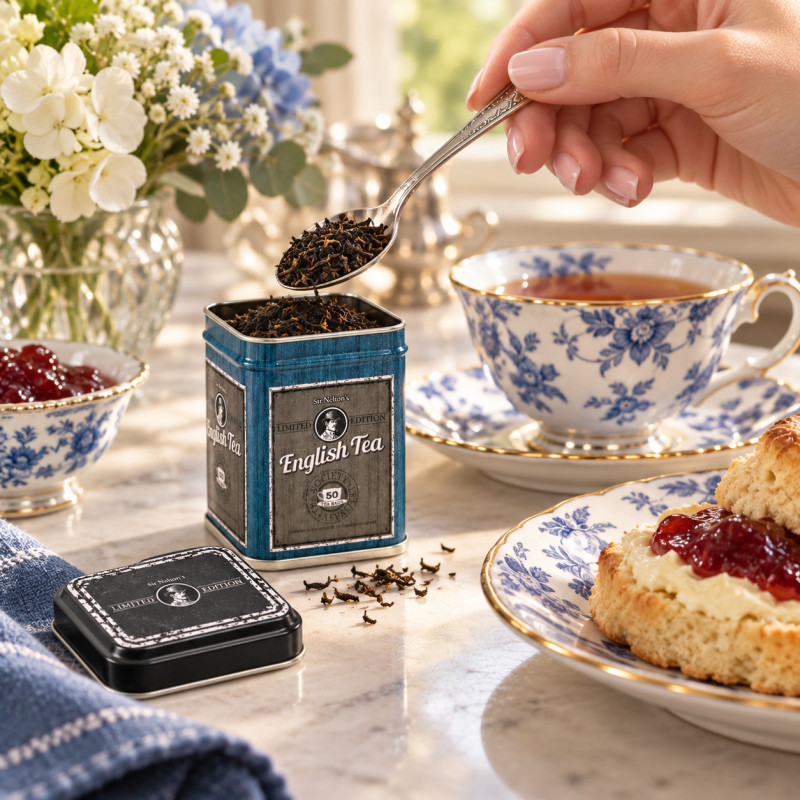 Kameleon KulinarnyPUSZKA METALOWA herbatę GRANATOWA PORCELANA TEA 25g