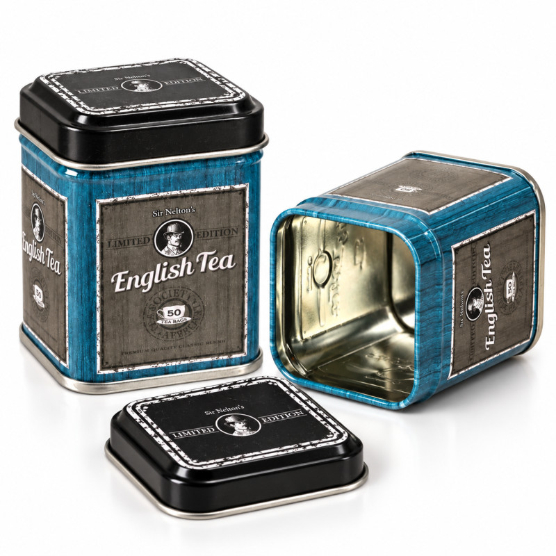 Kameleon KulinarnyPUSZKA METALOWA herbatę GRANATOWA PORCELANA TEA 25g