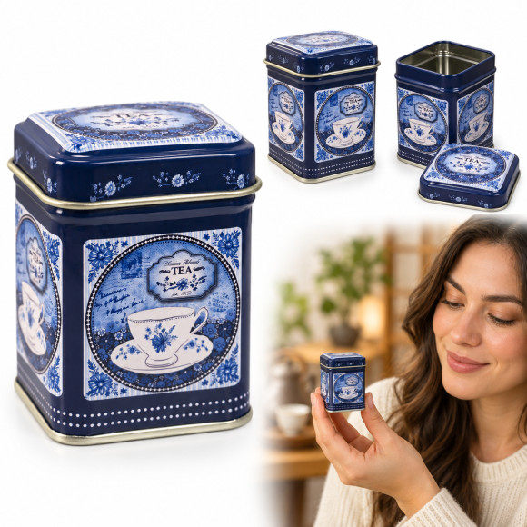 Kameleon KulinarnyPUSZKA METALOWA herbatę GRANATOWA PORCELANA TEA 25g