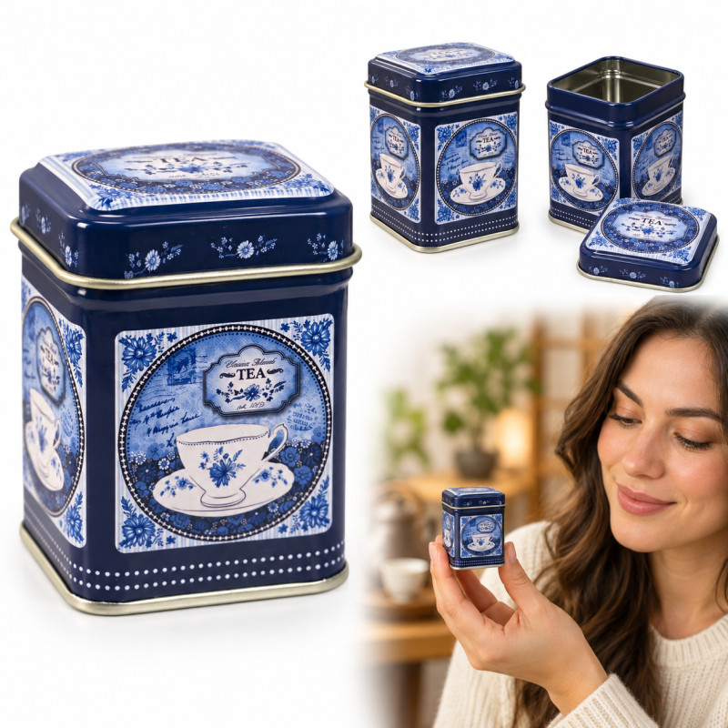 Kameleon KulinarnyPUSZKA METALOWA herbatę GRANATOWA PORCELANA TEA 25g