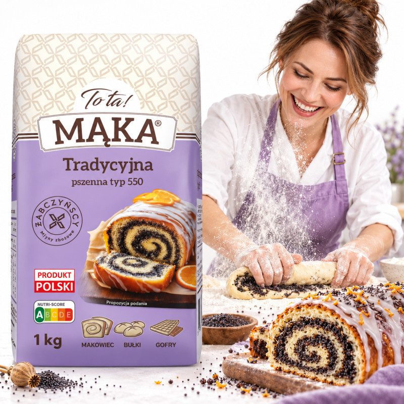 TOTA MĄKA TRADYCYJNA PSZENNA TYP 550 1KG wypieki ciastka ciasta rogaliki