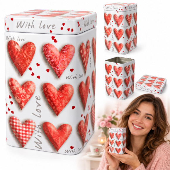 Kopia - Kameleon Kulinarny PUSZKA METALOWA DUŻA na herbatę SERCA LOVE 7x7x11cm 100g
