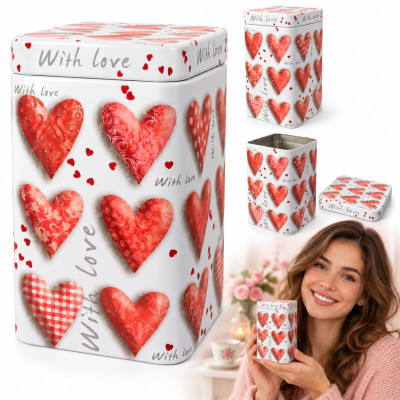 Kopia - Kameleon Kulinarny PUSZKA METALOWA DUŻA na herbatę SERCA LOVE 7x7x11cm 100g