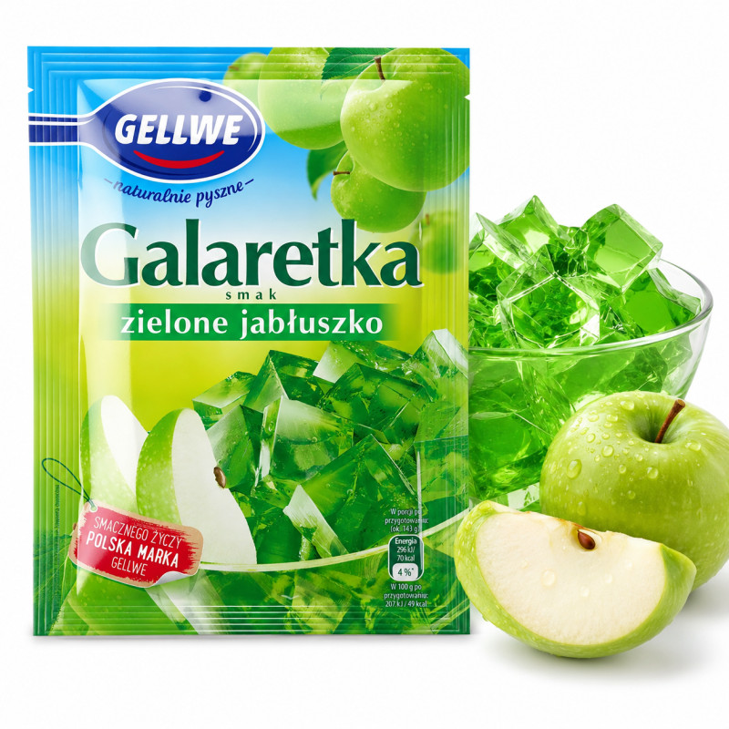 Gellwe GALARETKA ZIELONE JABŁUSZKO jabłko jabłkowa zielona 72g KRÓTKA DATA