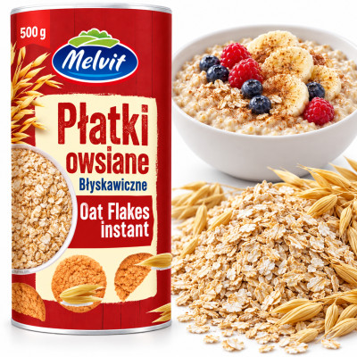 Melvit PŁATKI OWSIANE BŁYSKAWICZNE 500g TUBA