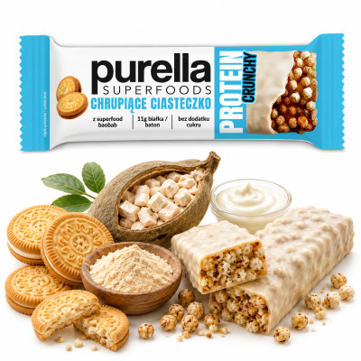 Purella Superfoods PROTEIN BAR BATON PROTEINOWY CHRUPIĄCE CIASTECZKO 45g