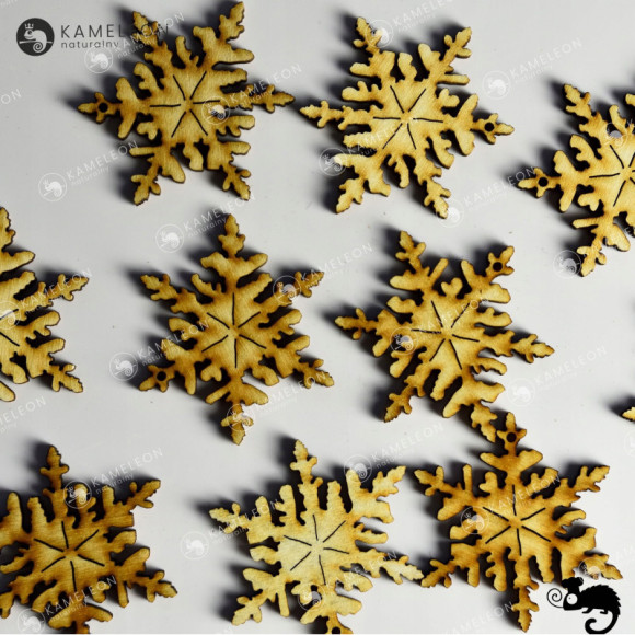 GWIAZDKA GWIAZDA ŚNIEŻYNKA DREWNIANA ZAWIESZKA DEKORACJA ŚWIĘTA 5cm x 8szt
