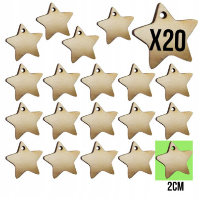 GWIAZDKA GWIAZDKI DREWNIANE Z DREWNA z dziurką DIY DEKORACJE OZDOBY 2cm x20