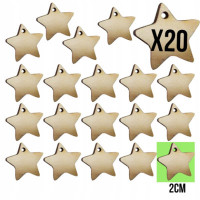GWIAZDKA GWIAZDKI DREWNIANE Z DREWNA z dziurką DIY DEKORACJE OZDOBY 2cm x20