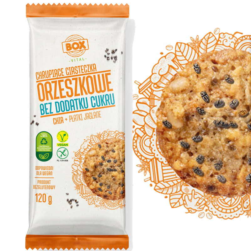 BOX VITAL CIASTKA ORZECHOWE CHIA PŁATKI JAGLANE BEZ CUKRU 120G