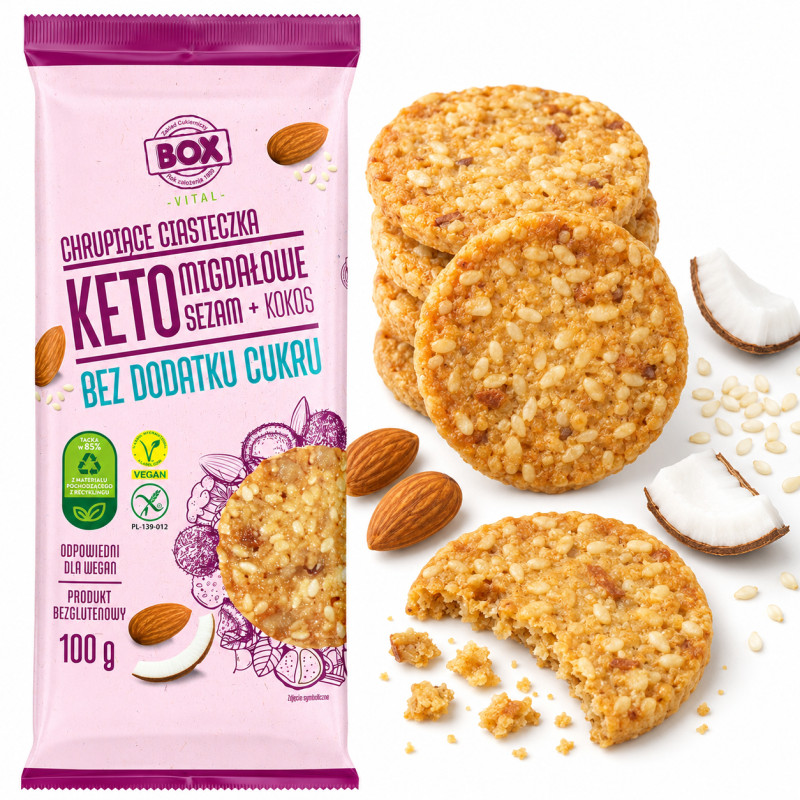BOX KETO WEGAŃSKIE MIGDAŁOWE + SEZAM + KOKOS 120G