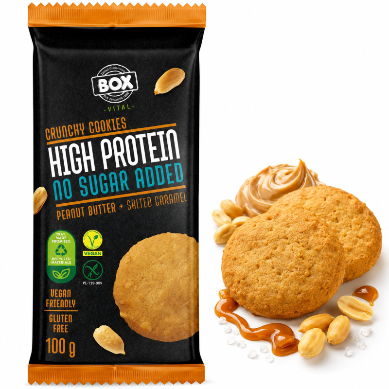 BOX CIASTECZKA PROTEINOWE BEZ GLUTENU pasta orzechowa+ karmel KRÓTKA DATA
