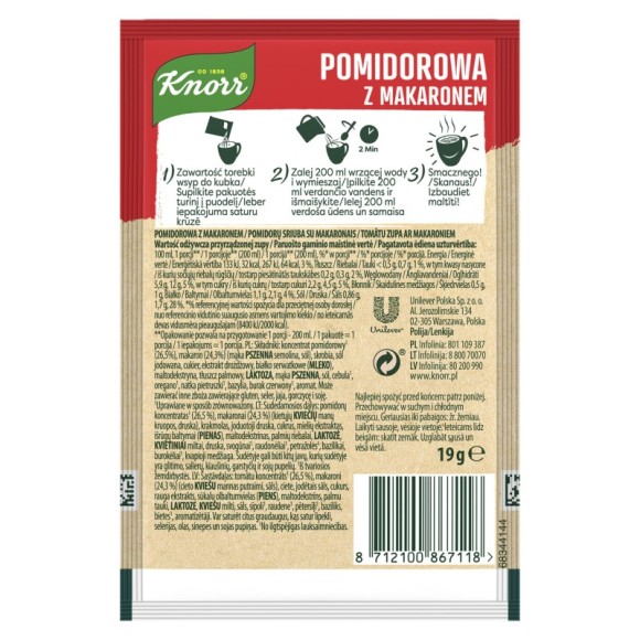 KNORR GORĄCY KUBEK POMIDOROWA Z MAKARONEM