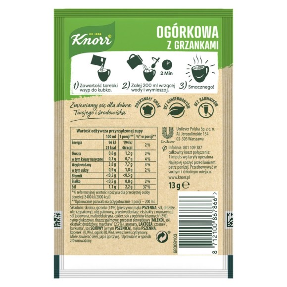 KNORR GORĄCY KUBEK OGÓRKOWA Z GRZANKAMI 13G