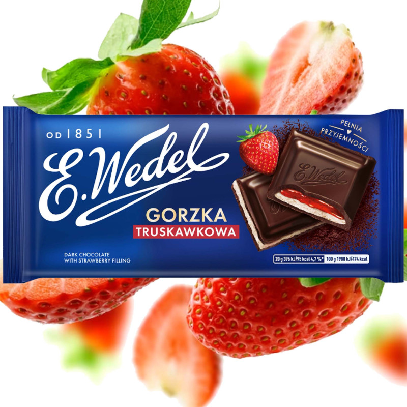 Wedel CZEKOLADA GORZKA Z NADZIENIEM TRUSKAWKOWYM  100g