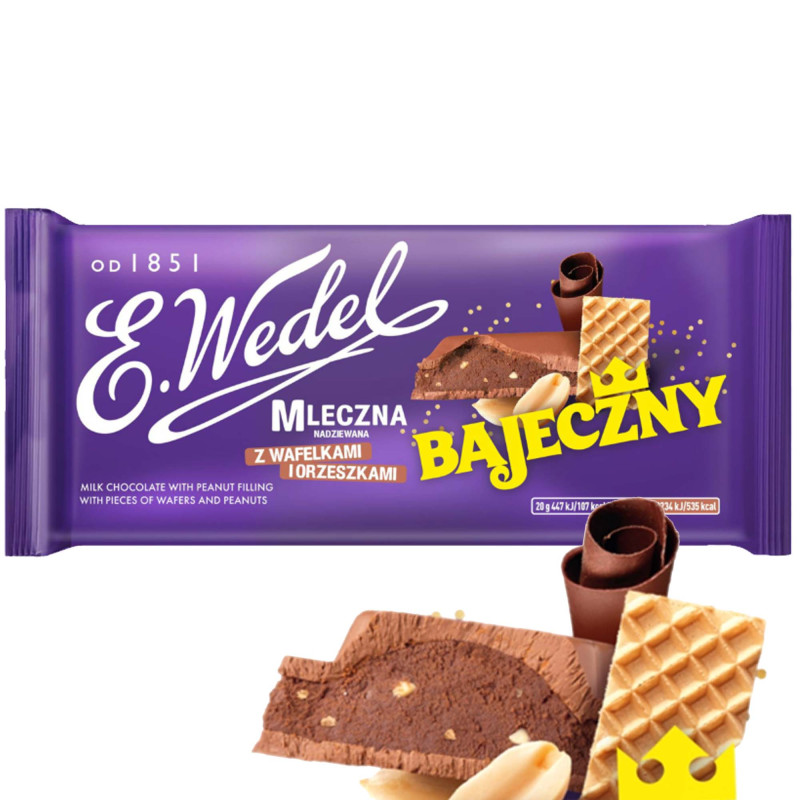 Wedel CZEKOLADA MLECZNA NADZIEWANA z wafelkami i orzeszkami BAJECZNy 100g