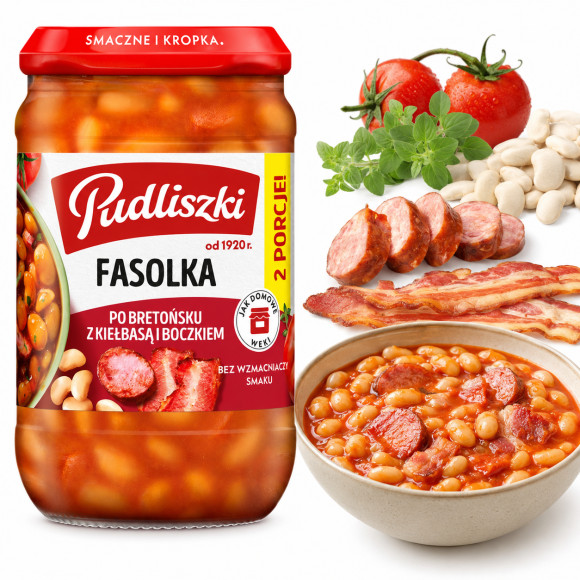 Pudliszki FASOLKA PO BRETOŃSKU gotowe danie mięsne SŁOIK 610g