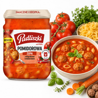 Pudliszki zupa POMIDOROWA Z KLOPSIKAMI I MAKARONEM gotowe danie SŁOIK 440g