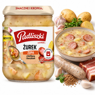 Pudliszki zupa ŻUREK Z KIEŁBASĄ I BOCZKIEM SŁOIK 440g