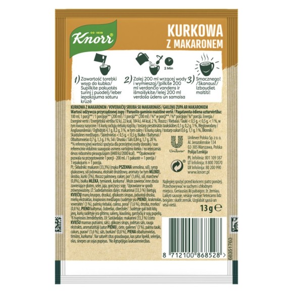 KNORR GORĄCY KUBEK KURKOWA Z MAKARONEM  13G