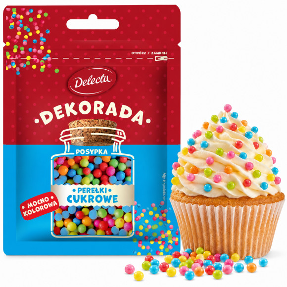 Delecta DEKORADA PEREŁKI CUKROWE posypka mocno kolorowa Dekoracje 35G