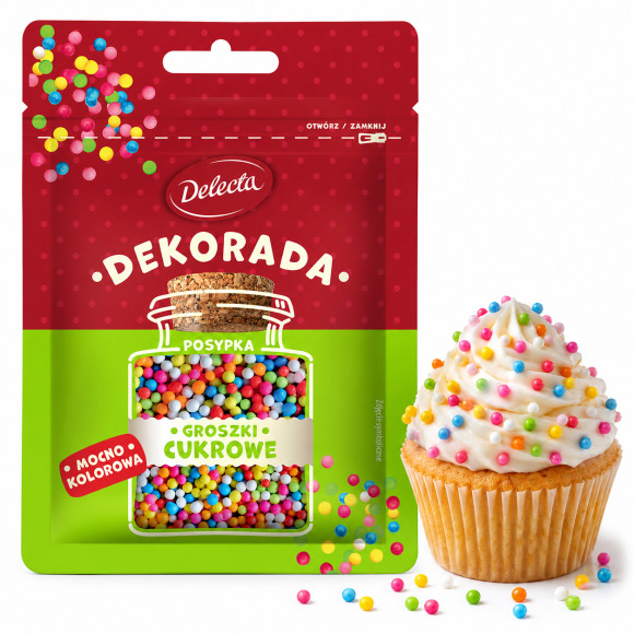 Delecta DEKORADA GROSZKI CUKROWE posypka mocno kolorowa Dekoracje 35G