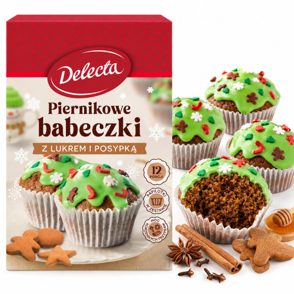 Delecta PIERNIKOWE BABECZKI Z LUKREM I POSYPKĄ + papilotki 360g  KRÓTKA DATA