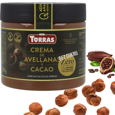 Torras KREM KAKAOWO ORZECHOWY BEZ CUKRU ze stewią bezglutenowy  200g słoik