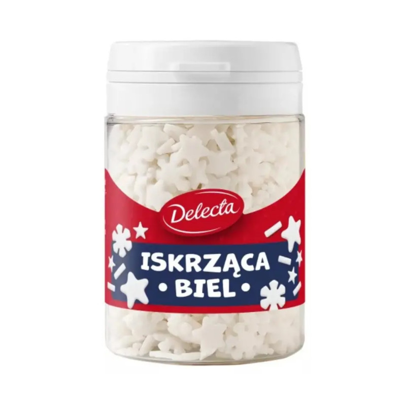 Delecta ISKRZĄCA BIEL Mix DEKORACJI ŚWIĄTECZNYCH DO CIAST posypki 48g