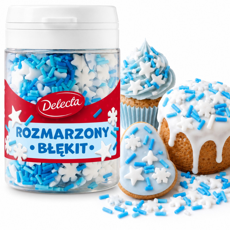 Delecta ROZMARZONY BŁĘKIT MIX ŚWIĄTECZNYCH DO CIAST posypki 48g KRÓTKA DATA
