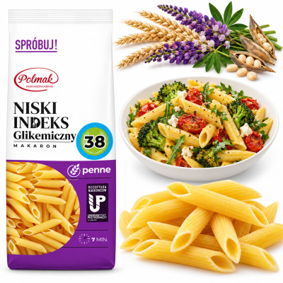 Polmak MAKARON PENNE PIÓRA NISKI INDEKS GLIKEMICZNY 250G