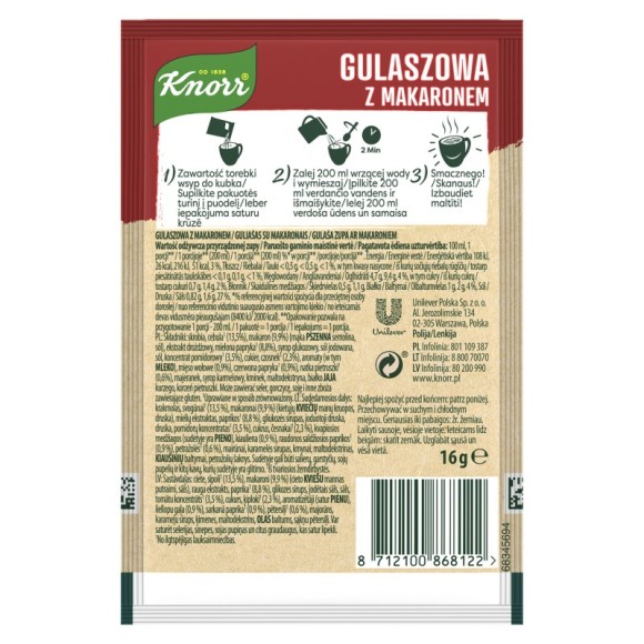 KNORR GORĄCY KUBEK GULASZOWA Z MAKARONEM 16G