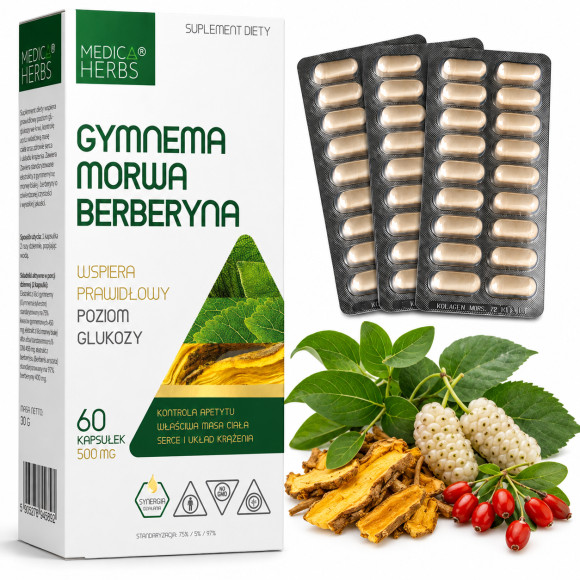 Medica Herbs GYMNEMA MORWA BERBERYNA wparcie POZIOM GLUKOZY 500 mg 60 kaps.