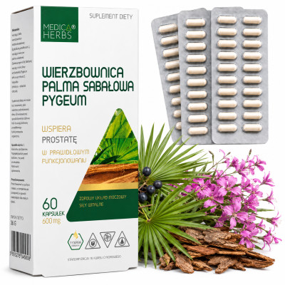 Medica Herbs WIERZBOWNICA PALMA SABAŁOWA PYGEMUM wspracie u.moczowy 60 kaps.