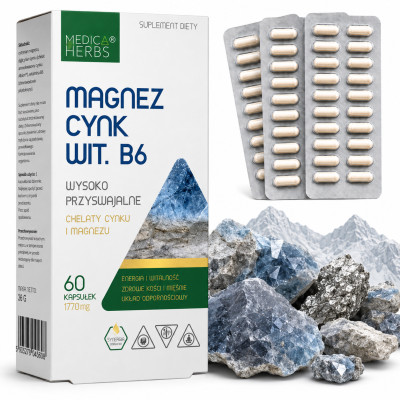 Medica Herbs MAGNEZ CYNK WITAMINA B6 wsparcie UKŁAD NERWOWY 857,1 mg 60kaps.