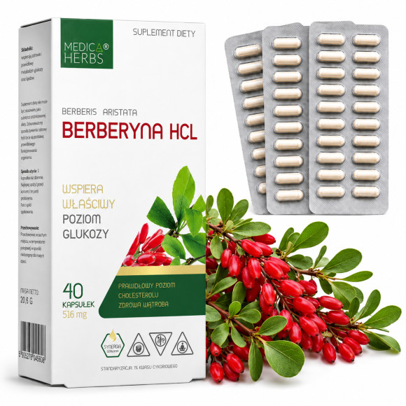 Medica Herbs BERBERYNA HCL wsparcie GLUKOZA ODCHUDZANIE 516MG 40kaps.
