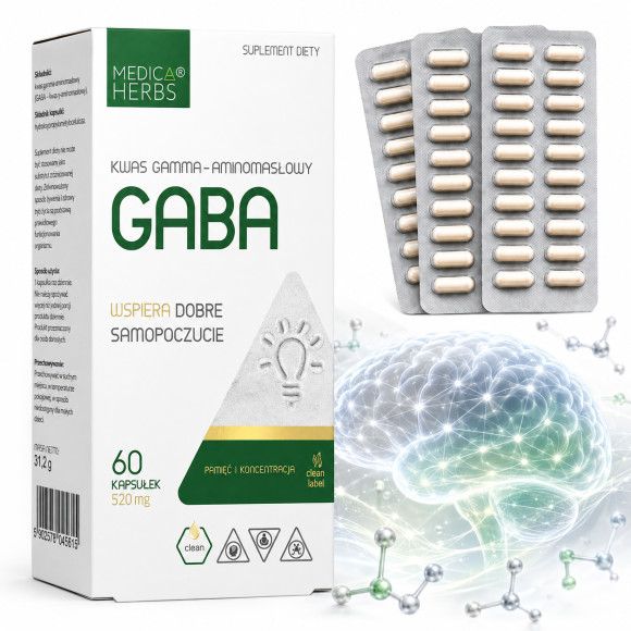 Medica Herbs GABA wsparcie UKŁAD NERWOWY SEN RELAKS 520 60kaps.