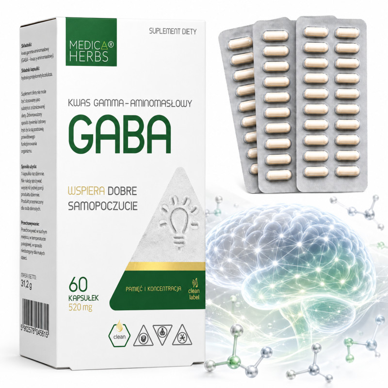 Medica Herbs GABA wsparcie UKŁAD NERWOWY SEN RELAKS 520 60kaps.